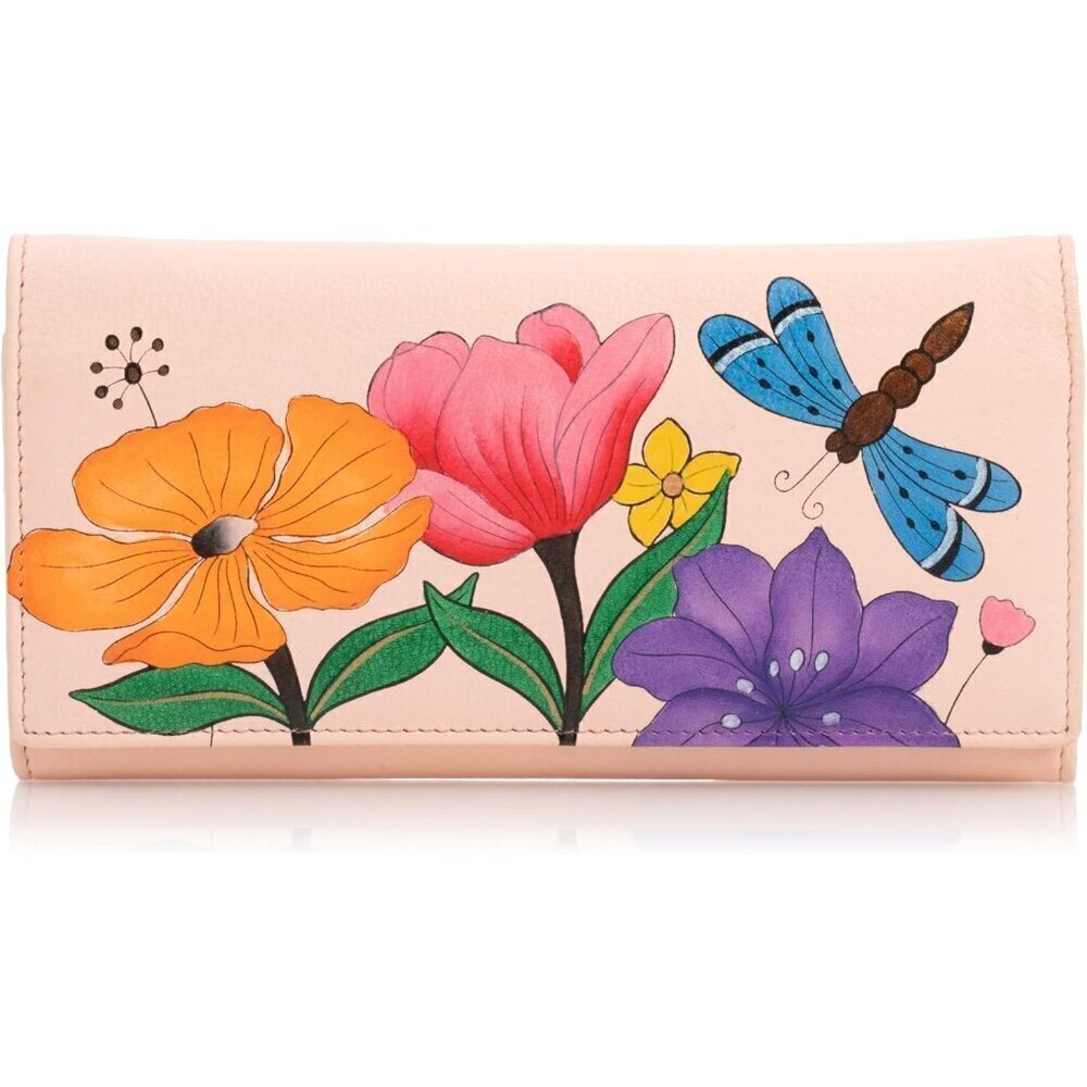 🆕Women's Hand Dragonfly Garden Painted Genuine Leather Multi Pocket Wallet